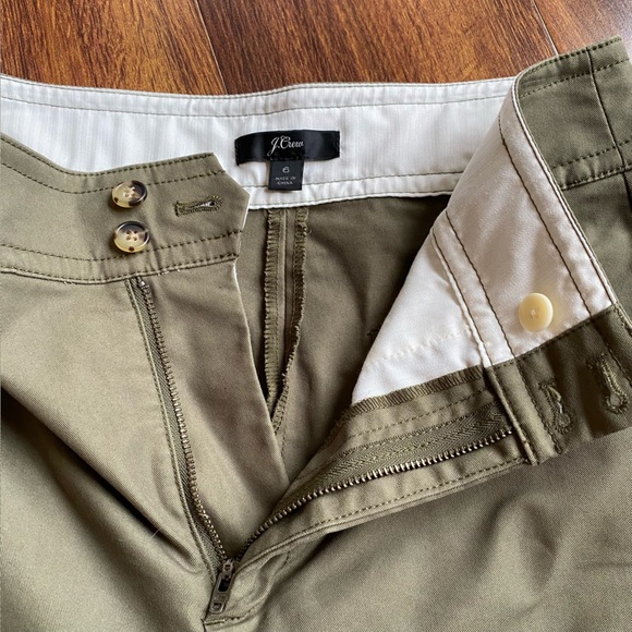 J. Crew Wide Leg Cotton Blend Dark Olive Green Trousers Size 6 - Picture 4 of 10